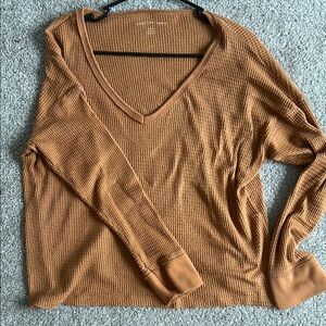 V-Neck Waffle Knit Long Sleeve Top